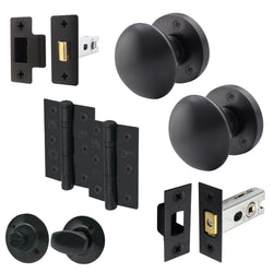 Victorian Black Mortice Door Knob Kit - 76mm Bathroom Deadbolt & 76mm Hinges - tradefit