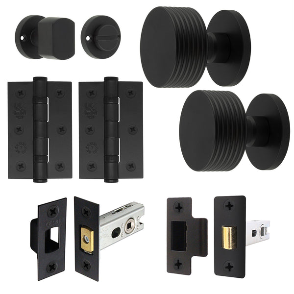 Tangier Matt Black Mortice Door Knob Kit - 76mm Bathroom Deadbolt - tradefit - Featured Image