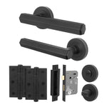 Moreno Matt Black Lever on Rose Door Handle Kit - 64mm Bathroom Lock - tradefit - 1