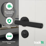 Moreno Matt Black Lever on Rose Door Handle Kit - 64mm Bathroom Lock - tradefit - 2