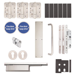 Fire Door Kit - Corridor Locking Double Cylinder Master Keyed - Severe Duty - Satin Stainless Steel - tradefit