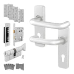 Return to Door Backplate Satin Aluminium Handle Kit - Medium Duty FD30/60 - 80mm Euro Lock, Thumbturn Cylinder - Keyed to Differ - 1