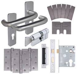 Satin Aluminium Return to Door Handle Fire Door Pack - 3 Lever Sashlock and Thumbturn Cylinder - FD30/60 - tradefit
