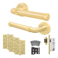 Santana Satin Brass Lever on Rose Door Handle Kit - Heavy Duty FD30/60 - DIN Latch