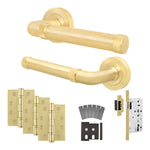 Santana Satin Brass Lever on Rose Door Handle Kit - Heavy Duty FD30/60 - DIN Latch - tradefit - 1