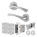 Nola Satin Nickel Lever on Rose Door Handle Kit - 80mm Euro Sashlock and Double Cylinder - Keyed Alike