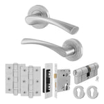 Nola Satin Nickel Lever on Rose Door Handle Kit - 80mm Euro Sashlock and Double Cylinder - Keyed Alike - 1