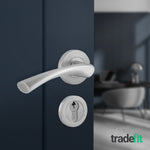 Nola Satin Nickel Lever on Rose Door Handle Kit - 80mm Euro Sashlock and Thumbturn Cylinder - Master Keyed - tradefit - 6