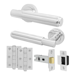 Flores Polished Chrome Lever on Rose Door Handle Kit - 64mm Latch - tradefit