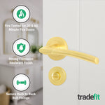 Bosa Satin Brass Lever on Rose Door Handle Kit - Standard Duty FD30/60 - 80mm Bathroom Lock - tradefit - 5