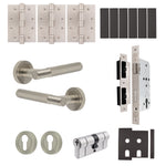 Dumont Satin Nickel Lever on Rose Door Handle Kit - Heavy Duty FD30/60 - DIN Euro Sashlock and Double Cylinder - Keyed Alike - tradefit - 1
