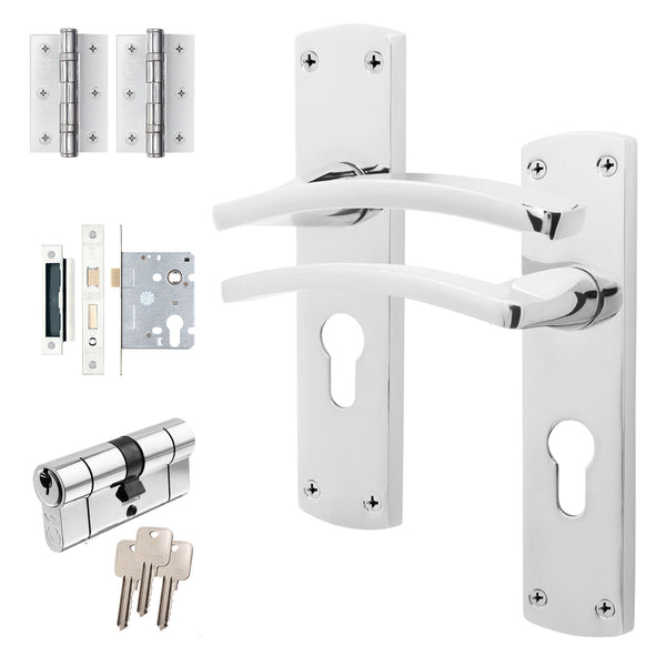 Euroda - Plus Polished Chrome Door Handle Pack - Euro Lock & Double Cylinder - tradefit - Featured Image