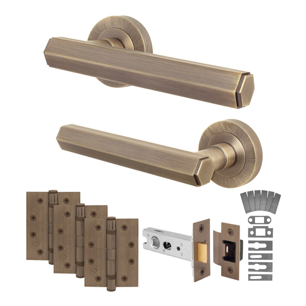 Moreno Antique Brass Lever on Rose Door Handle Kit - Medium Duty FD30/60 - 76mm Latch - tradefit - Featured Image