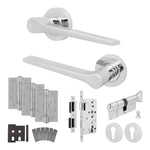 Tapera Polished Chrome Lever on Rose Door Handle Kit - Heavy Duty FD30/60 - DIN Euro Sashlock and Thumbturn Cylinder - Master Keyed - tradefit - 1