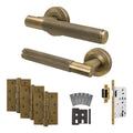 Aurora Antique Brass Lever on Rose Door Handle Kit - Heavy Duty FD30/60 - DIN Latch
