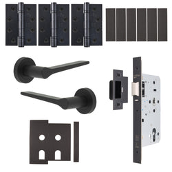 Tapera Matt Black Lever on Rose Door Handle Kit - Heavy Duty FD30/60 - DIN Latch - tradefit