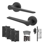 Tapera Matt Black Lever on Rose Door Handle Kit - Heavy Duty FD30/60 - DIN Latch - tradefit - 1