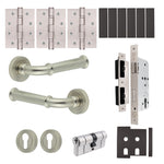 Claro Satin Nickel Lever on Rose Door Handle Kit - Heavy Duty FD30/60 - DIN Euro Sashlock and Double Cylinder - Keyed to Differ - tradefit - 1