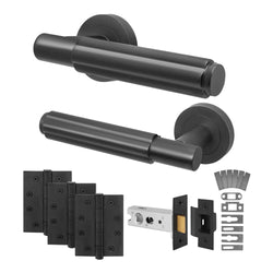 Flores Matt Black Lever on Rose Door Handle Kit - Medium Duty FD30/60 - 76mm Latch - tradefit