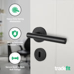 Olbia Matt Black Lever on Rose Door Handle Pack - 80mm Sashlock - tradefit - 5