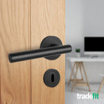 Olbia Matt Black Lever on Rose Door Handle Pack - 80mm Sashlock - tradefit - 7