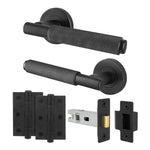 Dinis Matt Black Lever on Rose Door Handle Pack - 76mm Latch - tradefit - 1