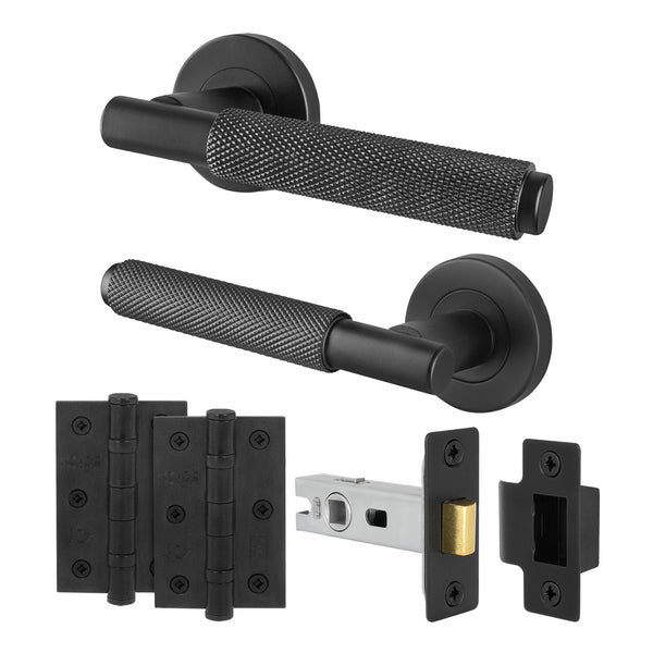Dinis Matt Black Lever on Rose Door Handle Pack - 64mm Latch - tradefit - Featured Image