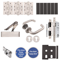 Fire Door Kit - HMO Apartment Entrance Kit Master Keyed - Heavy Duty - Satin Stainless Steel - tradefit