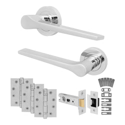 Tapera Polished Chrome Lever on Rose Door Handle Kit - Medium Duty FD30/60 - 76mm Latch - tradefit