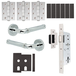 Santana Polished Chrome Lever on Rose Door Handle Kit - Heavy Duty FD30/60 - DIN Latch - tradefit