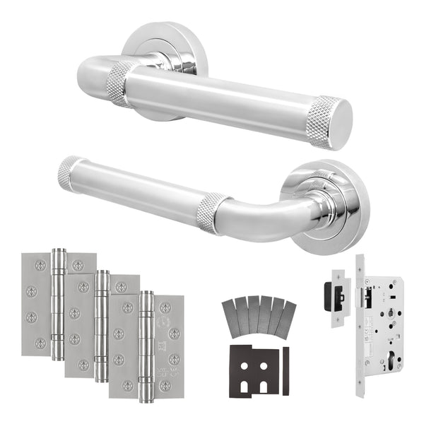 Santana Polished Chrome Lever on Rose Door Handle Kit - Heavy Duty FD30/60 - DIN Latch - tradefit - Featured Image