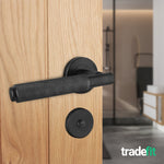 Dinis Matt Black Lever on Rose Door Handle Pack - 64mm Bathroom Lock - tradefit - 6