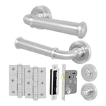 Claro Satin Nickel Lever on Rose Door Handle Kit - 64mm Bathroom Lock - tradefit - 1
