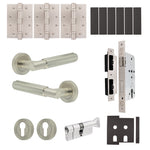 Flores Satin Nickel Lever on Rose Door Handle Kit - Heavy Duty FD30/60 - DIN Euro Sashlock and Thumbturn Cylinder - Keyed Alike - tradefit - 1