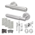 Flores Satin Nickel Lever on Rose Door Handle Kit - Heavy Duty FD30/60 - DIN Euro Sashlock and Thumbturn Cylinder - Keyed to Differ