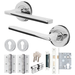 Euroda Polished Chrome Lever on Rose Door Handle Pack - Euro Lock & Cylinder - tradefit