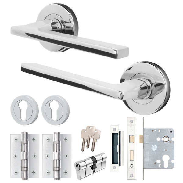 Euroda Polished Chrome Lever on Rose Door Handle Pack - Euro Lock & Cylinder - tradefit - Featured Image