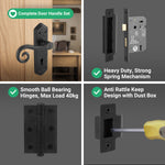 Black Iron Lever Door Handles on Backplate Curly Tail Pattern Lock Kit / Pack - 64mm Lock & 76mm Hinge - Black - tradefit - 5