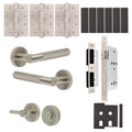 Dumont Satin Nickel Lever on Rose Door Handle Kit - Heavy Duty FD30/60 - DIN Bathroom Lock