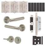 Dumont Satin Nickel Lever on Rose Door Handle Kit - Heavy Duty FD30/60 - DIN Bathroom Lock - tradefit - 1