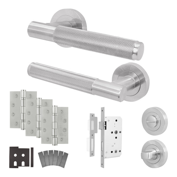 Dumont Satin Nickel Lever on Rose Door Handle Kit - Heavy Duty FD30/60 - DIN Bathroom Lock - tradefit - Featured Image