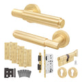 Flores Satin Brass Lever on Rose Door Handle Kit - Heavy Duty FD30/60 - DIN Euro Sashlock and Thumbturn Cylinder - Keyed Alike