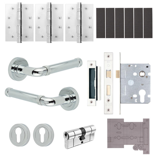 Santana Polished Chrome Lever on Rose Door Handle Kit - Medium Duty FD30/60 - 80mm Euro Sashlock and Double Cylinder - Master Keyed - tradefit - Featured Image