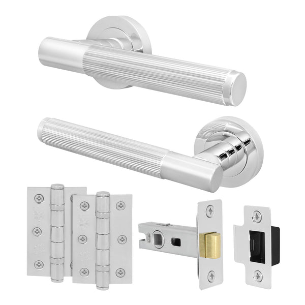 Aurora Polished Chrome Lever on Rose Door Handle Kit - 64mm Latch - Featured Image