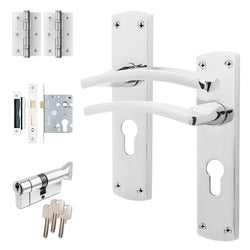 Euroda - Plus Polished Chrome Door Handle Pack - 3 Lever Lock & Thumbturn Cylinder - tradefit