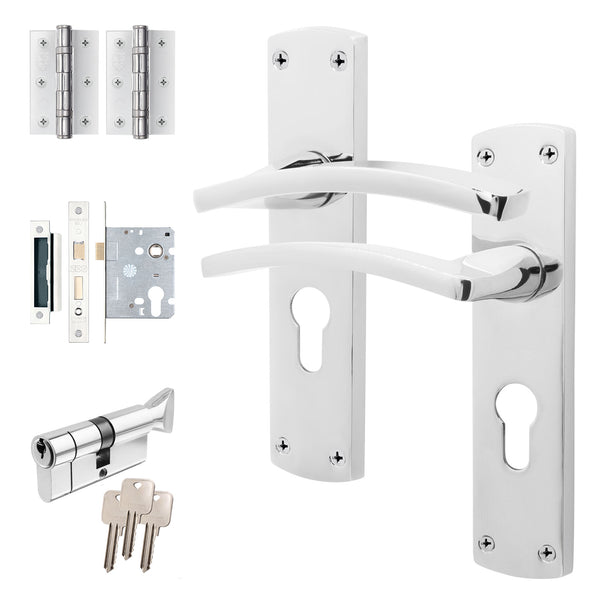 Euroda - Plus Polished Chrome Door Handle Pack - 3 Lever Lock & Thumbturn Cylinder - tradefit - Featured Image