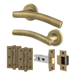 Arched Antique Brass Lever on Rose Door Handle Pack - 64mm Latch - tradefit - 1