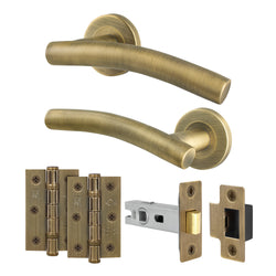Arched Antique Brass Lever on Rose Door Handle Pack - 76mm Latch - tradefit
