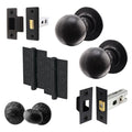 Tudor Black Iron Mortice/Rim Door Knob Kit - 76mm Bathroom Deadbolt & Latch - 76mm Hinges