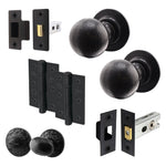 Tudor Black Iron Mortice/Rim Door Knob Kit - 76mm Bathroom Deadbolt & Latch - 76mm Hinges - tradefit - 1